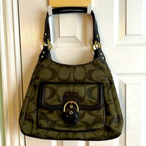 Coach Campbell army green (olive) moss bag with metallic signature C.